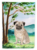 Under the Tree Fawn Pug House Flag 28x40 Porch Sleeve Pole Decorative Outside Yard Banner Artwork Wall Hanging, Polyester