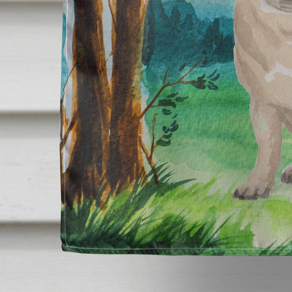 Under the Tree Fawn Pug House Flag 28x40 Porch Sleeve Pole Decorative Outside Yard Banner Artwork Wall Hanging, Polyester