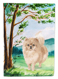 Under the Tree Pomeranian House Flag 28x40 Porch Sleeve Pole Decorative Outside Yard Banner Artwork Wall Hanging, Polyester