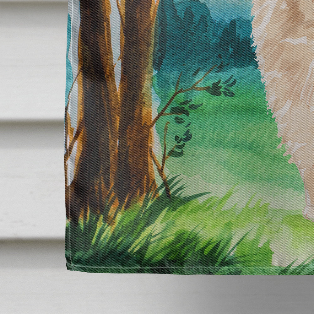 Under the Tree Pomeranian House Flag 28x40 Porch Sleeve Pole Decorative Outside Yard Banner Artwork Wall Hanging, Polyester