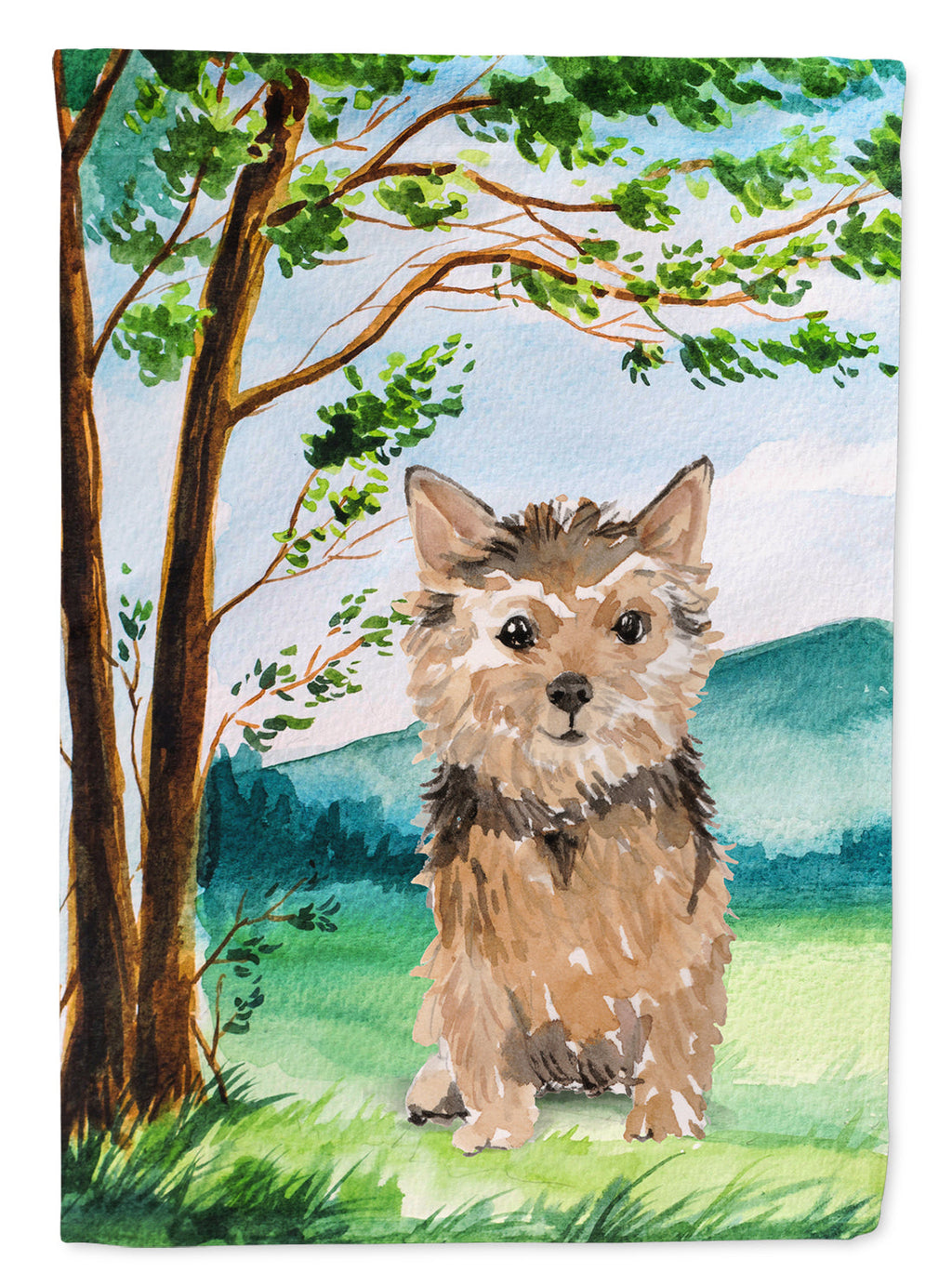 Under the Tree Norwich Terrier House Flag 28x40 Porch Sleeve Pole Decorative Outside Yard Banner Artwork Wall Hanging, Polyester