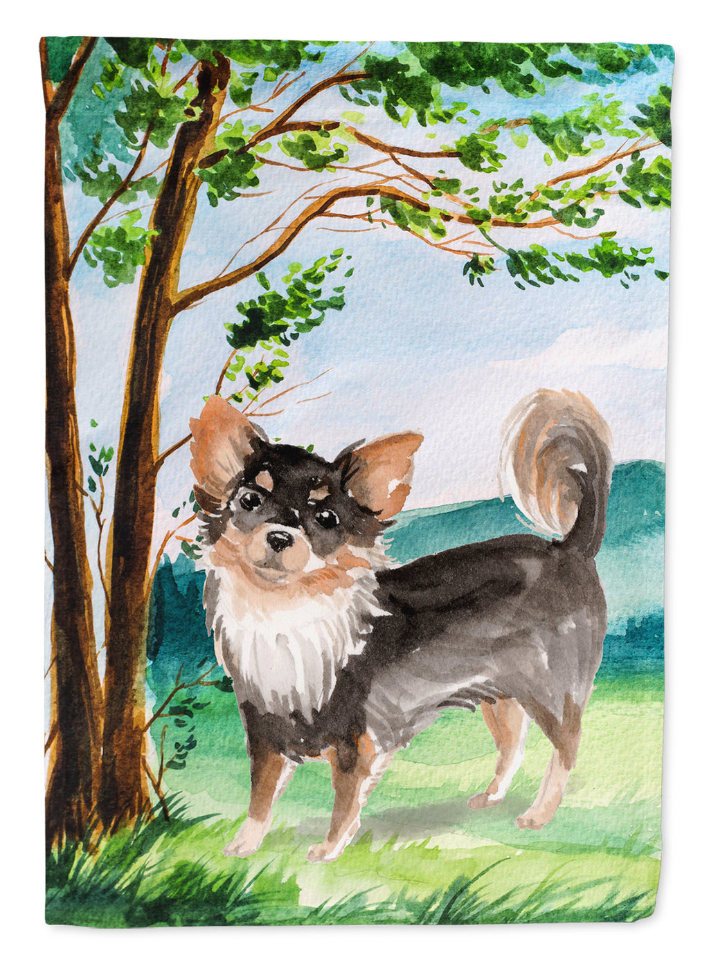 Under the Tree Chihuahua House Flag 28x40 Porch Sleeve Pole Decorative Outside Yard Banner Artwork Wall Hanging, Polyester