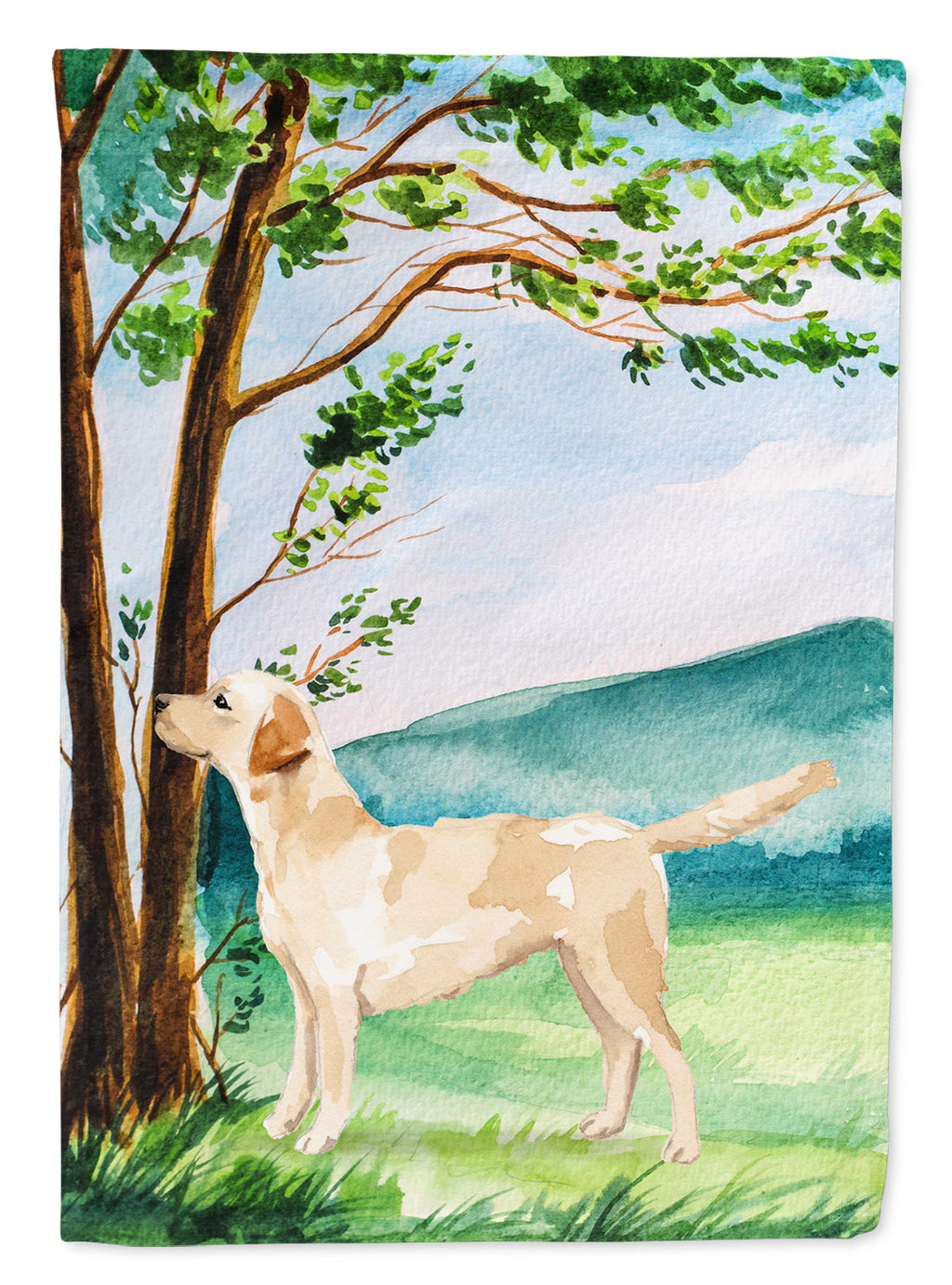 Under the Tree Yellow Labrador House Flag 28x40 Porch Sleeve Pole Decorative Outside Yard Banner Artwork Wall Hanging, Polyester
