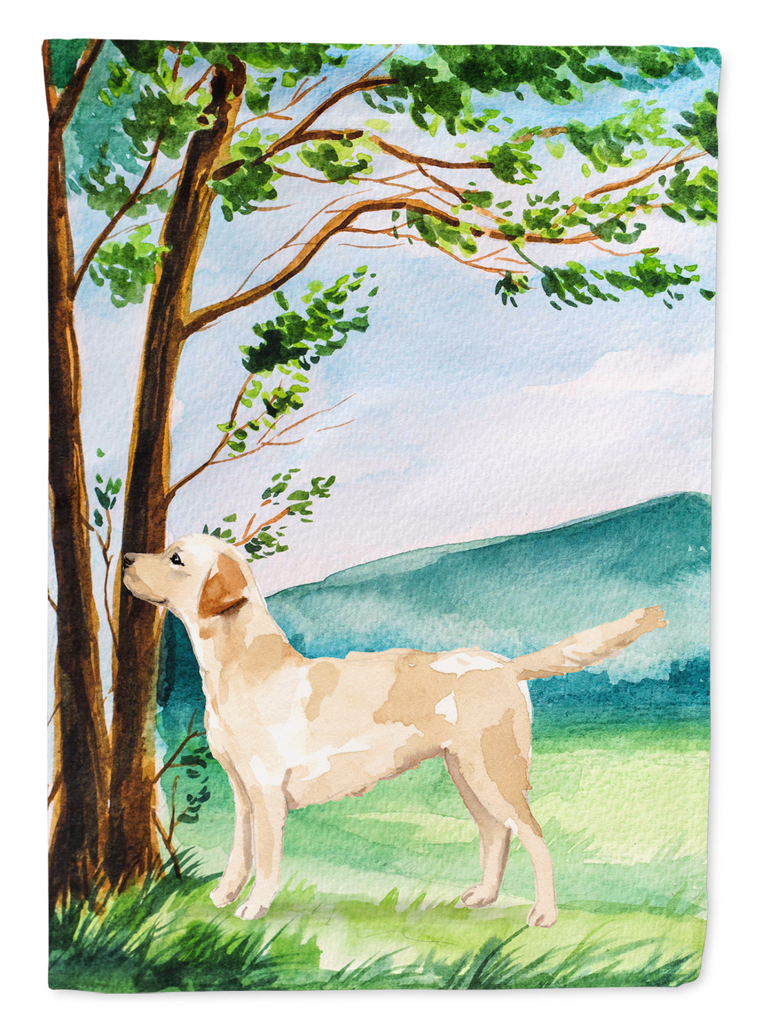 Under the Tree Yellow Labrador House Flag 28x40 Porch Sleeve Pole Decorative Outside Yard Banner Artwork Wall Hanging, Polyester