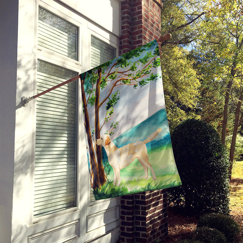 Under the Tree Yellow Labrador House Flag 28x40 Porch Sleeve Pole Decorative Outside Yard Banner Artwork Wall Hanging, Polyester