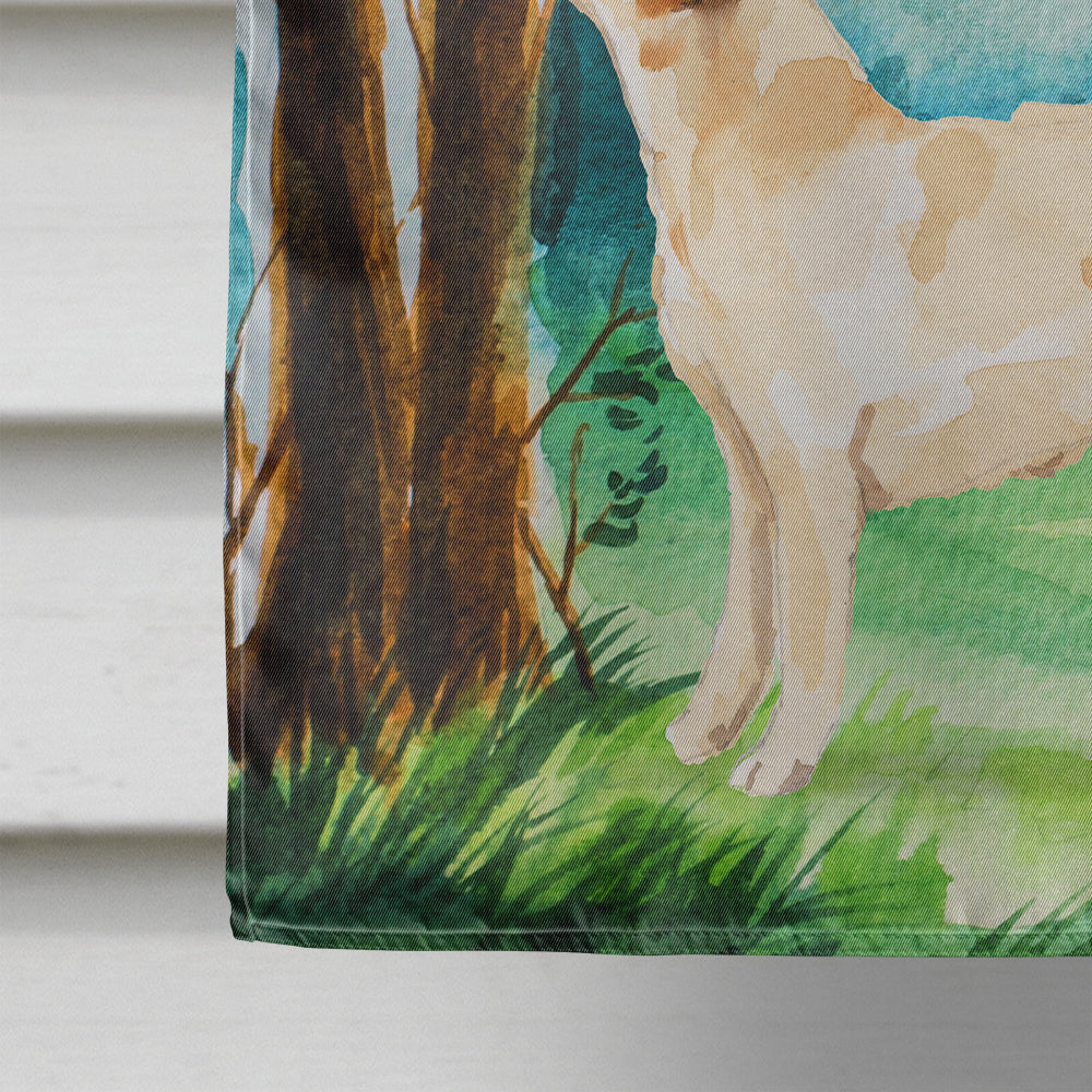 Under the Tree Yellow Labrador House Flag 28x40 Porch Sleeve Pole Decorative Outside Yard Banner Artwork Wall Hanging, Polyester