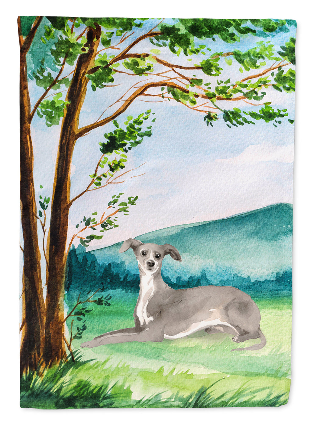 Under the Tree Italian Greyhound House Flag 28x40 Porch Sleeve Pole Decorative Outside Yard Banner Artwork Wall Hanging, Polyester