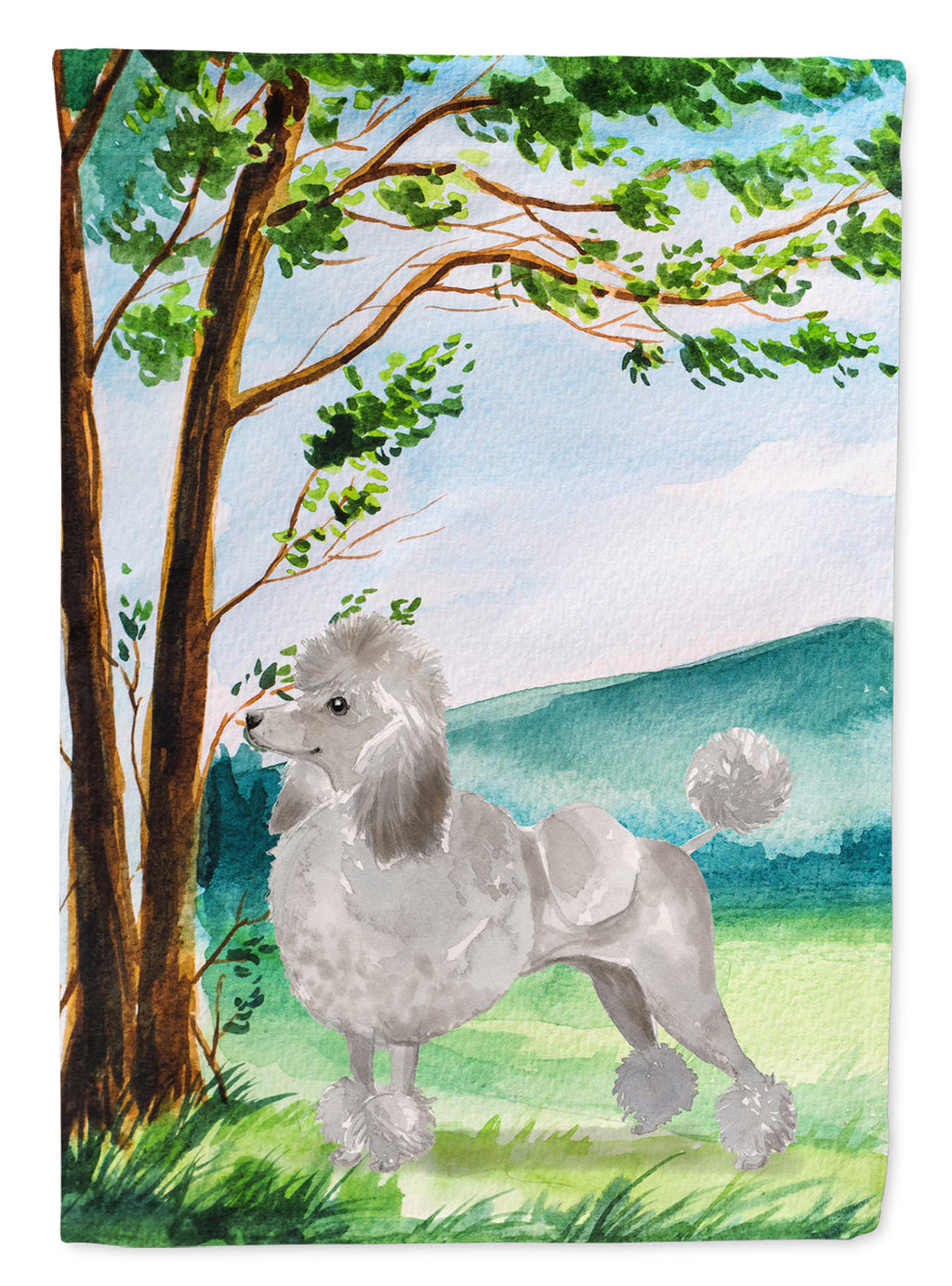 Under the Tree Silver Poodle House Flag 28x40 Porch Sleeve Pole Decorative Outside Yard Banner Artwork Wall Hanging, Polyester