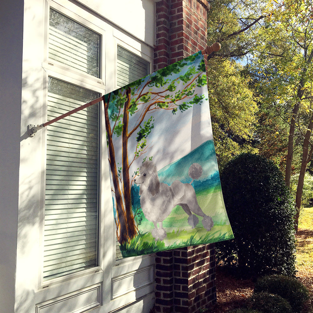 Under the Tree Silver Poodle House Flag 28x40 Porch Sleeve Pole Decorative Outside Yard Banner Artwork Wall Hanging, Polyester