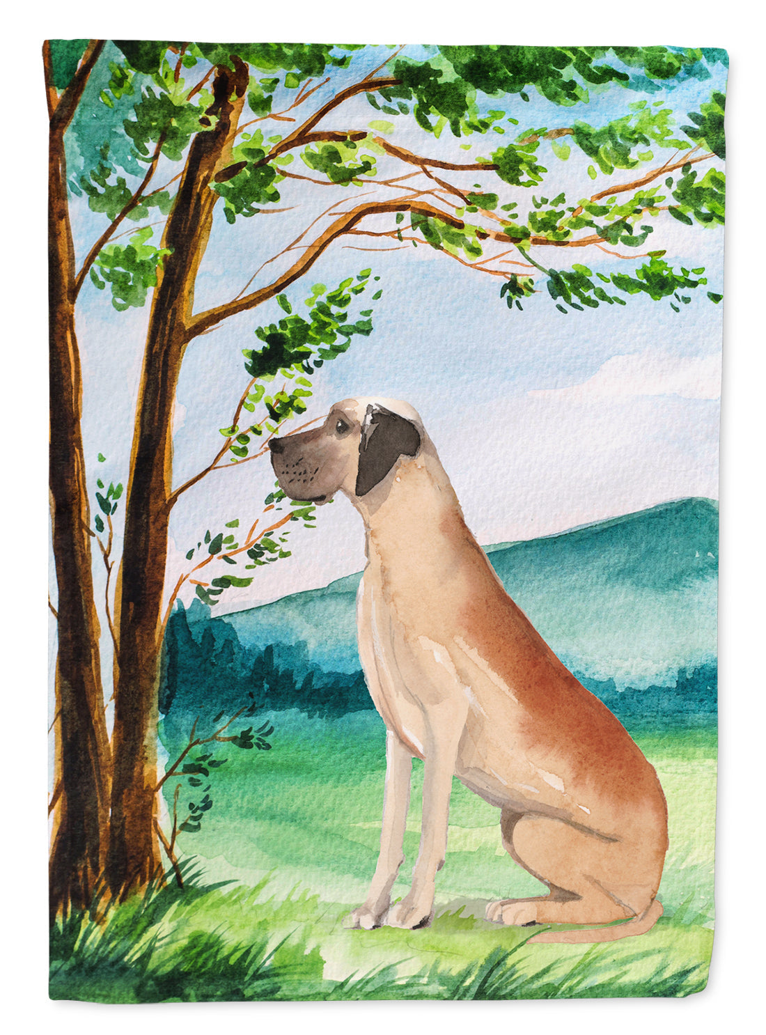Under the Tree Great Dane House Flag 28x40 Porch Sleeve Pole Decorative Outside Yard Banner Artwork Wall Hanging, Polyester