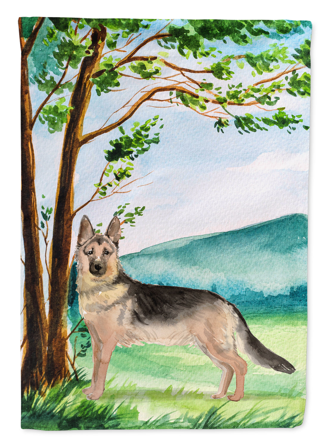 Under the Tree German Shepherd House Flag 28x40 Porch Sleeve Pole Decorative Outside Yard Banner Artwork Wall Hanging, Polyester