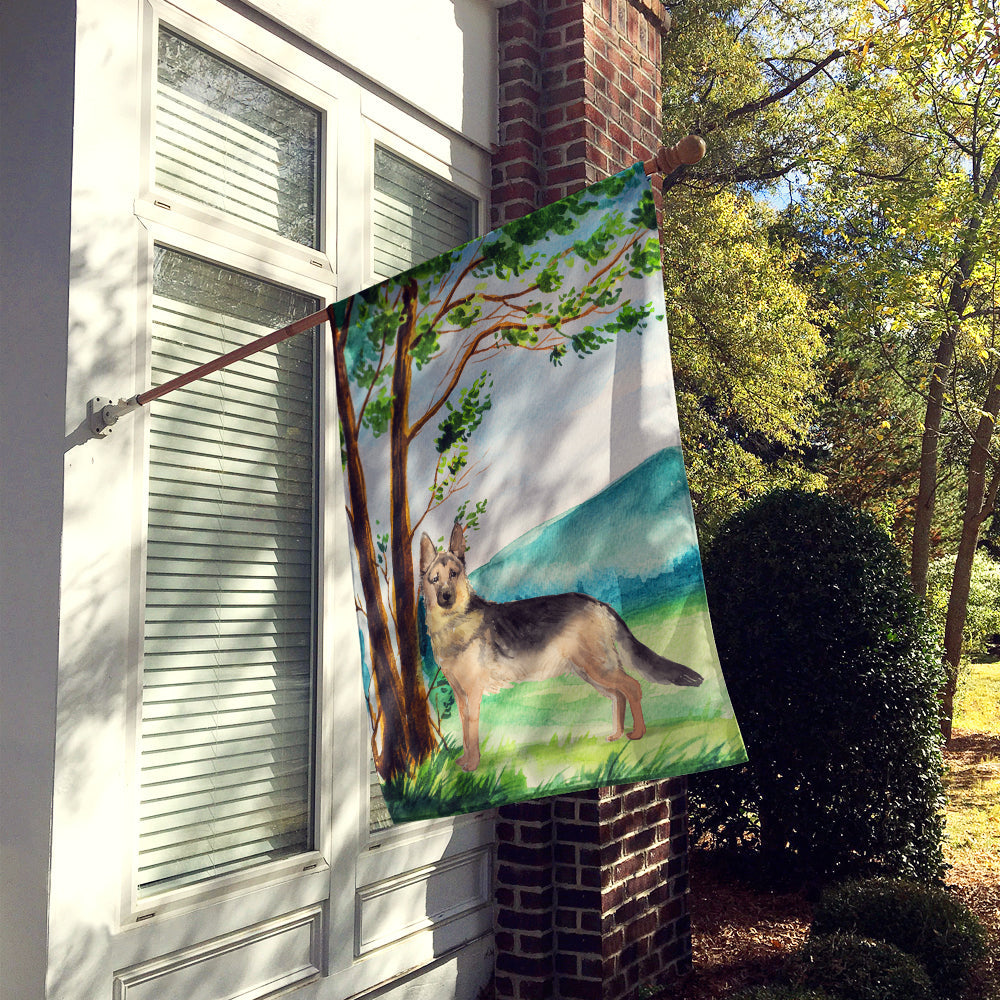 Under the Tree German Shepherd House Flag 28x40 Porch Sleeve Pole Decorative Outside Yard Banner Artwork Wall Hanging, Polyester