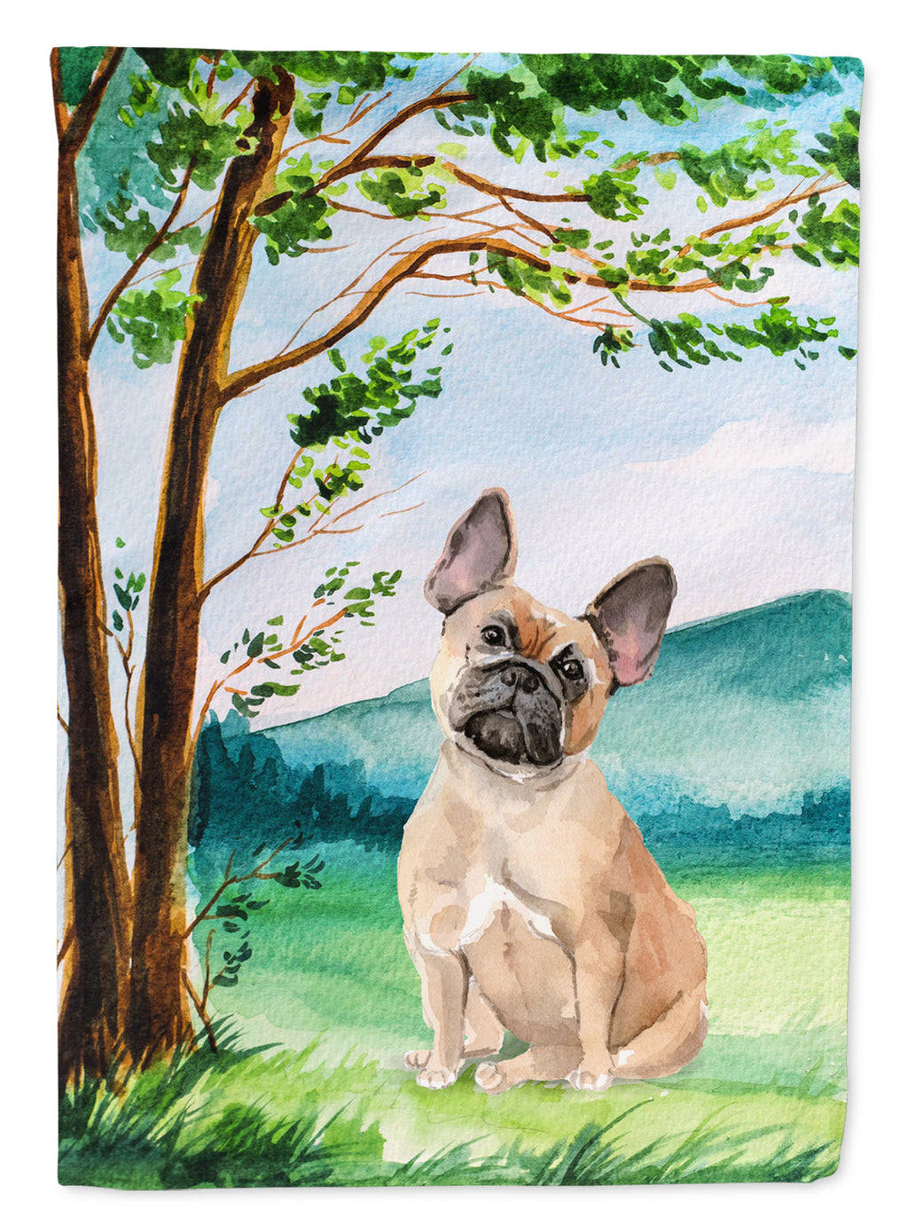 Under the Tree Fawn French Bulldog House Flag 28x40 Porch Sleeve Pole Decorative Outside Yard Banner Artwork Wall Hanging, Polyester