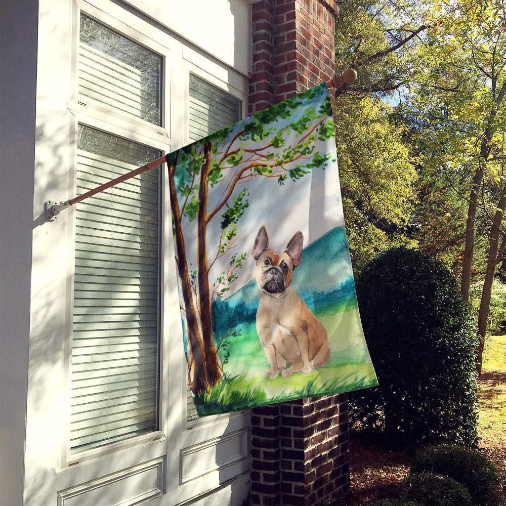 Under the Tree Fawn French Bulldog House Flag 28x40 Porch Sleeve Pole Decorative Outside Yard Banner Artwork Wall Hanging, Polyester