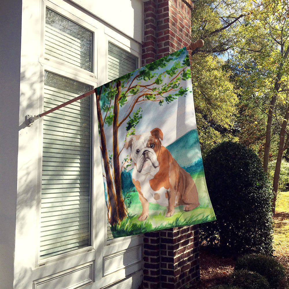 Under the Tree English Bulldog House Flag 28x40 Porch Sleeve Pole Decorative Outside Yard Banner Artwork Wall Hanging, Polyester