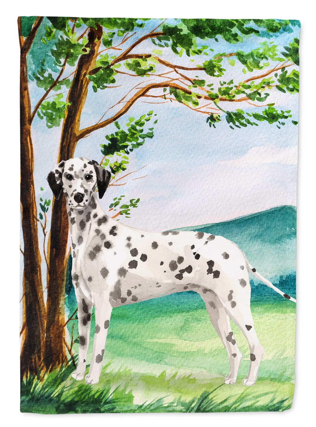 Under the Tree Dalmatian House Flag 28x40 Porch Sleeve Pole Decorative Outside Yard Banner Artwork Wall Hanging, Polyester