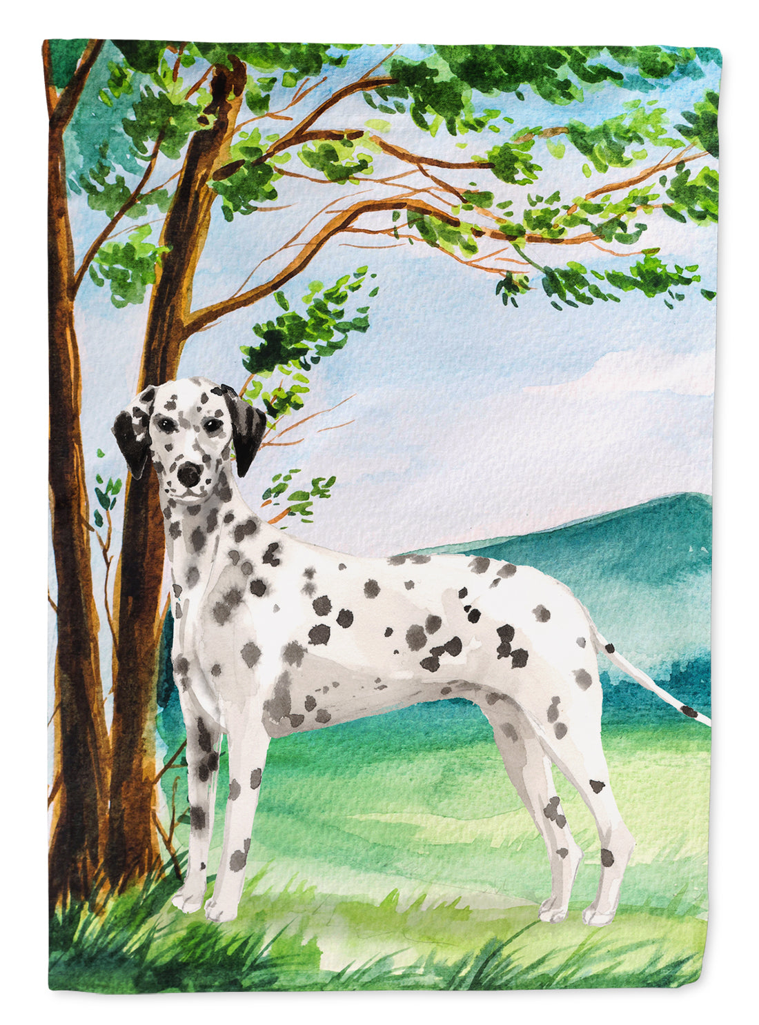 Under the Tree Dalmatian House Flag 28x40 Porch Sleeve Pole Decorative Outside Yard Banner Artwork Wall Hanging, Polyester