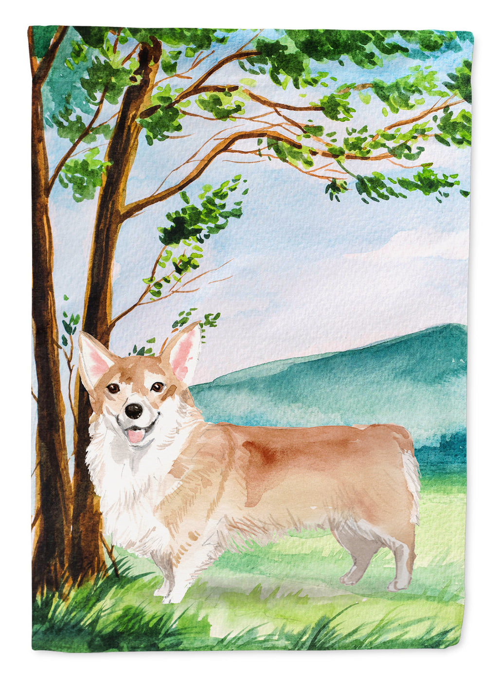 Under the Tree Corgi House Flag 28x40 Porch Sleeve Pole Decorative Outside Yard Banner Artwork Wall Hanging, Polyester