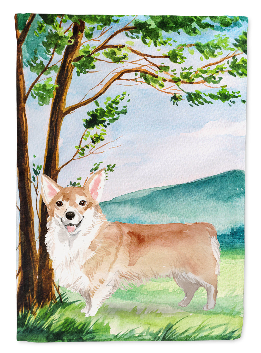 Under the Tree Corgi House Flag 28x40 Porch Sleeve Pole Decorative Outside Yard Banner Artwork Wall Hanging, Polyester