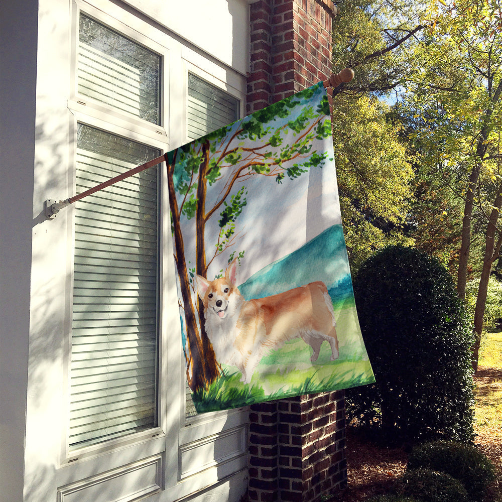 Under the Tree Corgi House Flag 28x40 Porch Sleeve Pole Decorative Outside Yard Banner Artwork Wall Hanging, Polyester