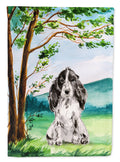 Under the Tree Black Parti Cocker Spaniel House Flag 28x40 Porch Sleeve Pole Decorative Outside Yard Banner Artwork Wall Hanging, Polyester