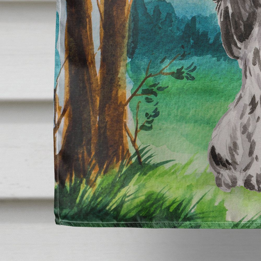 Under the Tree Black Parti Cocker Spaniel House Flag 28x40 Porch Sleeve Pole Decorative Outside Yard Banner Artwork Wall Hanging, Polyester