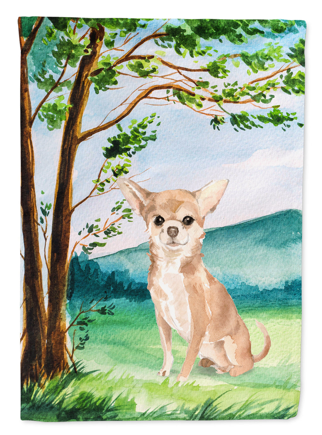 Under the Tree Chihuahua House Flag 28x40 Porch Sleeve Pole Decorative Outside Yard Banner Artwork Wall Hanging, Polyester