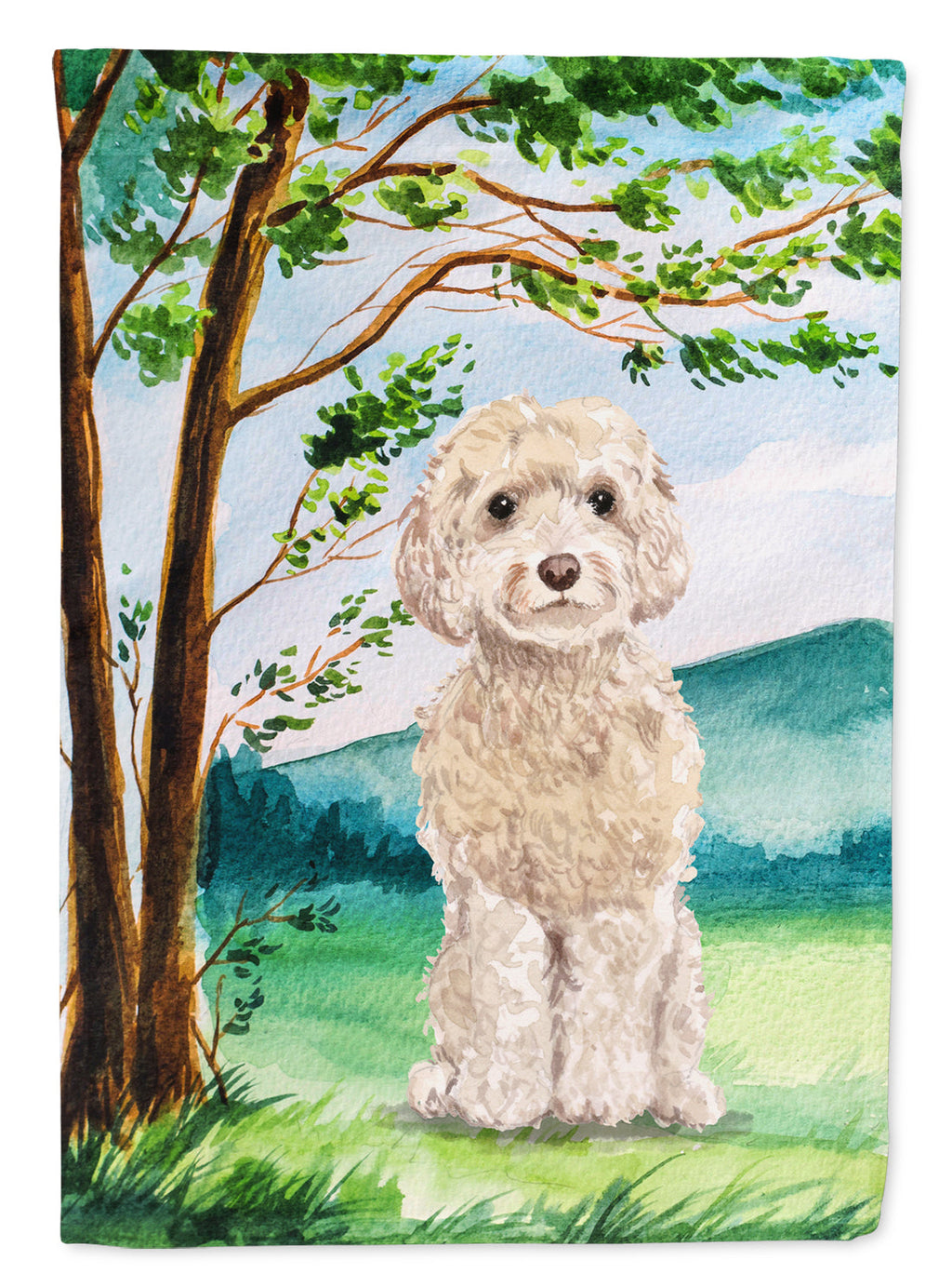 Under the Tree Goldendoodle House Flag 28x40 Porch Sleeve Pole Decorative Outside Yard Banner Artwork Wall Hanging, Polyester
