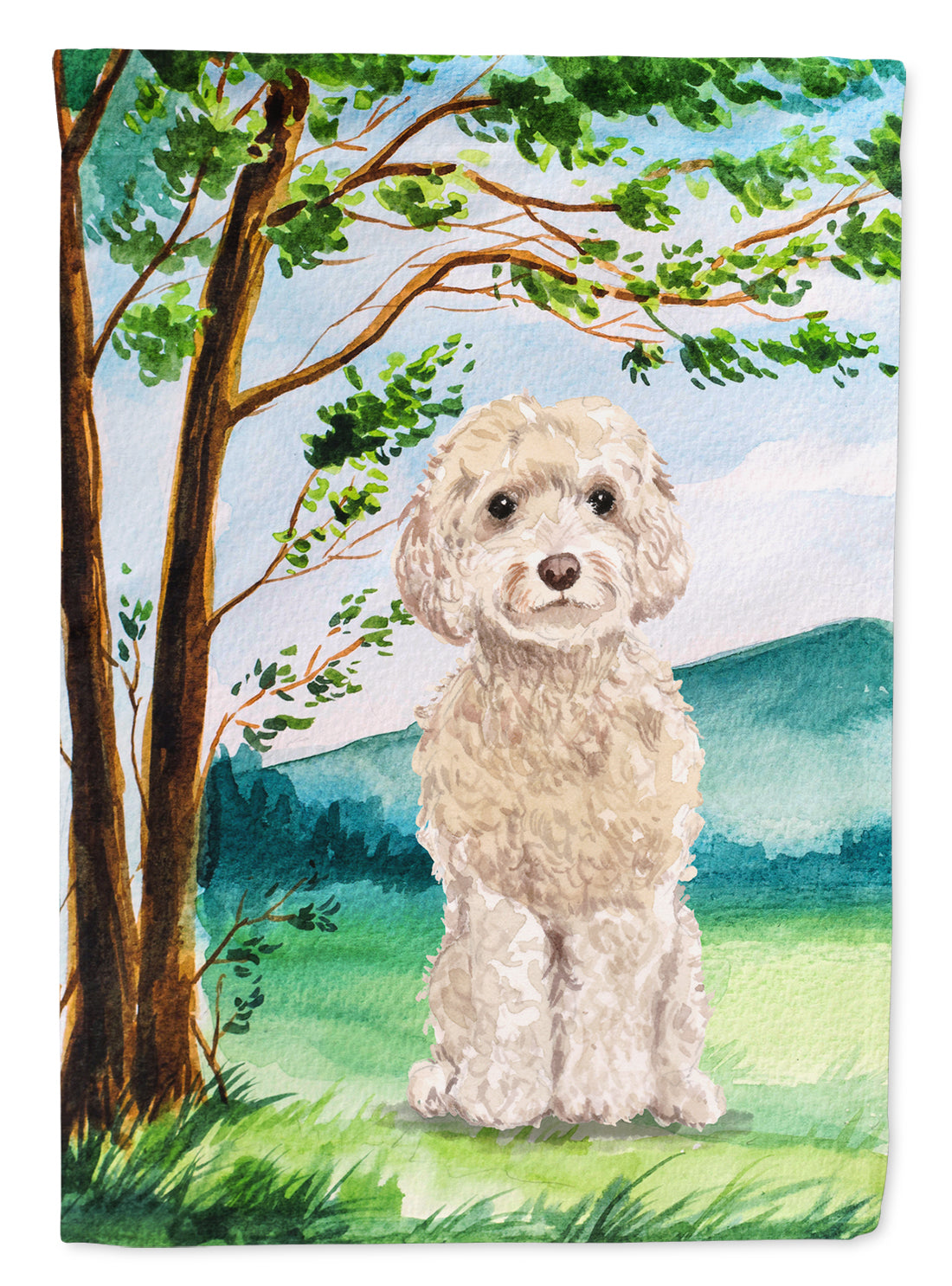 Under the Tree Goldendoodle House Flag 28x40 Porch Sleeve Pole Decorative Outside Yard Banner Artwork Wall Hanging, Polyester