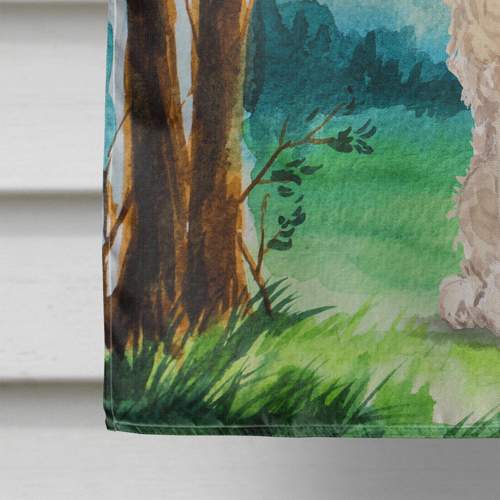 Under the Tree Goldendoodle House Flag 28x40 Porch Sleeve Pole Decorative Outside Yard Banner Artwork Wall Hanging, Polyester