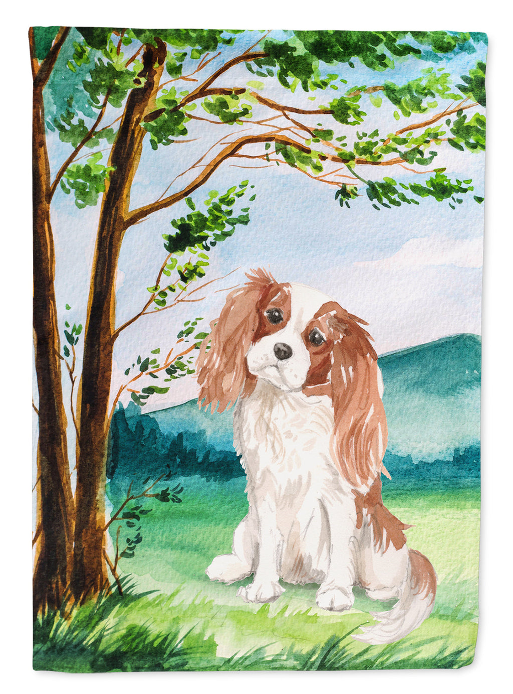 Under the Tree Blenheim Cavalier Spaniel House Flag 28x40 Porch Sleeve Pole Decorative Outside Yard Banner Artwork Wall Hanging, Polyester