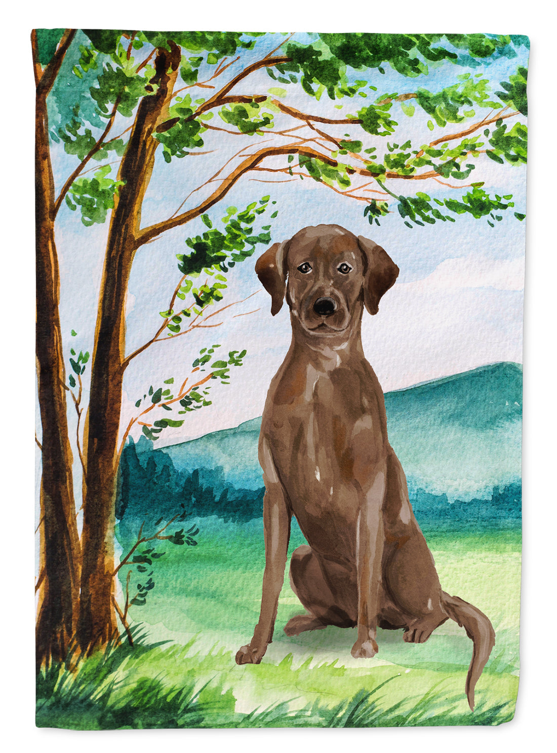 Under the Tree Chocolate Labrador House Flag 28x40 Porch Sleeve Pole Decorative Outside Yard Banner Artwork Wall Hanging, Polyester