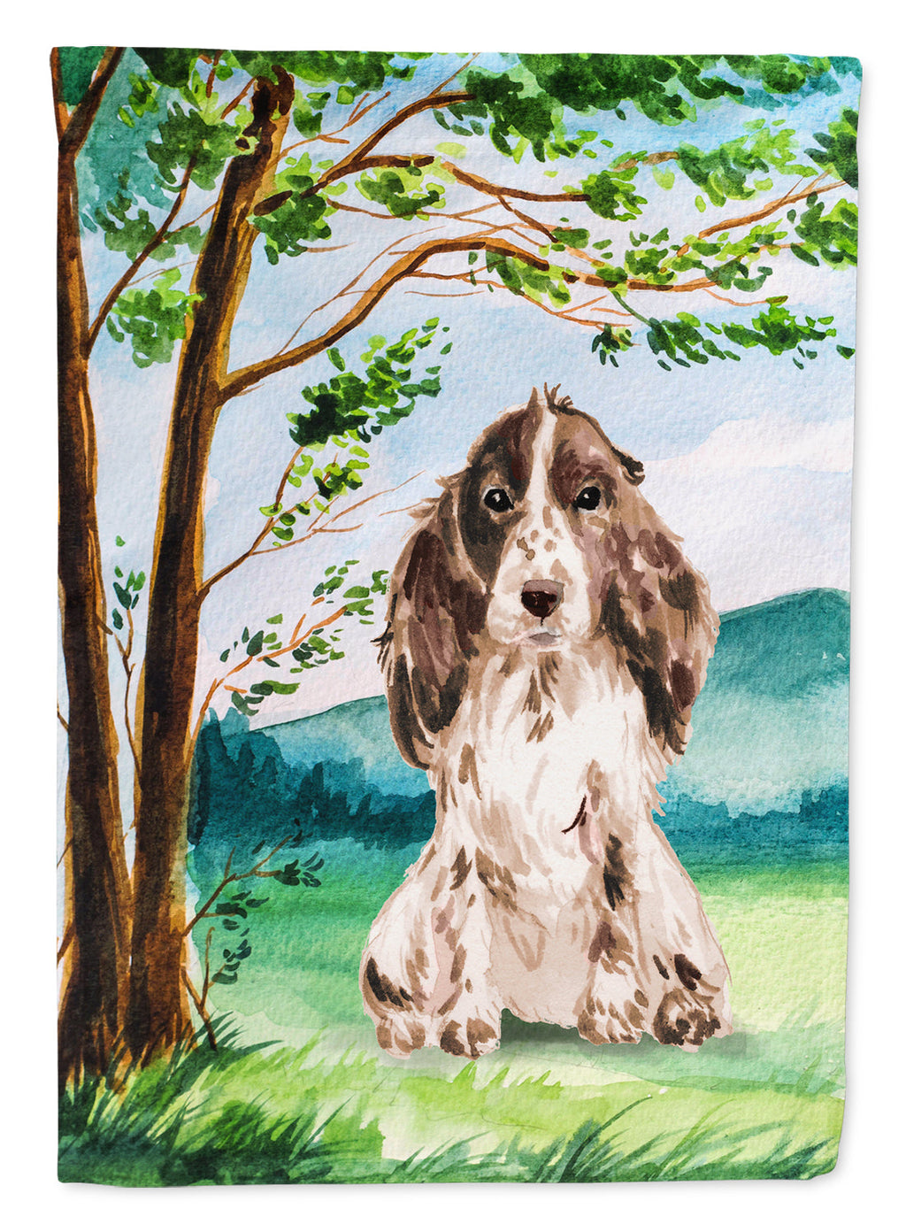Under the Tree Chocolate Parti Cocker Spaniel House Flag 28x40 Porch Sleeve Pole Decorative Outside Yard Banner Artwork Wall Hanging, Polyester