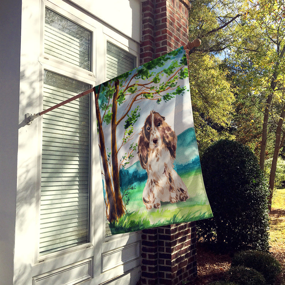 Under the Tree Chocolate Parti Cocker Spaniel House Flag 28x40 Porch Sleeve Pole Decorative Outside Yard Banner Artwork Wall Hanging, Polyester