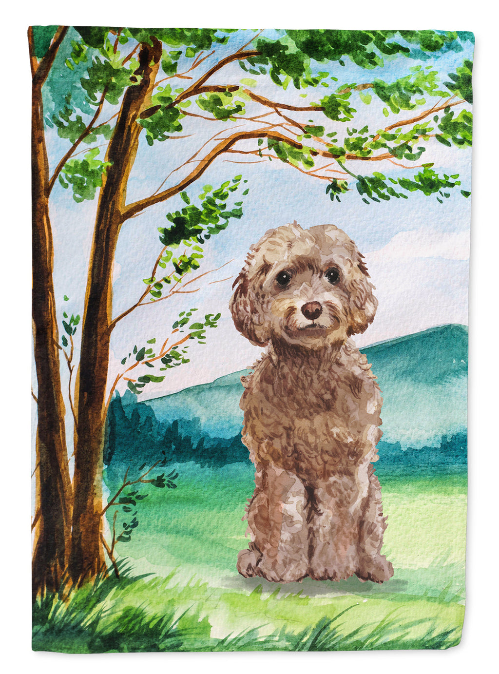Under the Tree Labradoodle House Flag 28x40 Porch Sleeve Pole Decorative Outside Yard Banner Artwork Wall Hanging, Polyester