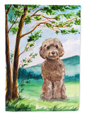 Under the Tree Labradoodle House Flag 28x40 Porch Sleeve Pole Decorative Outside Yard Banner Artwork Wall Hanging, Polyester
