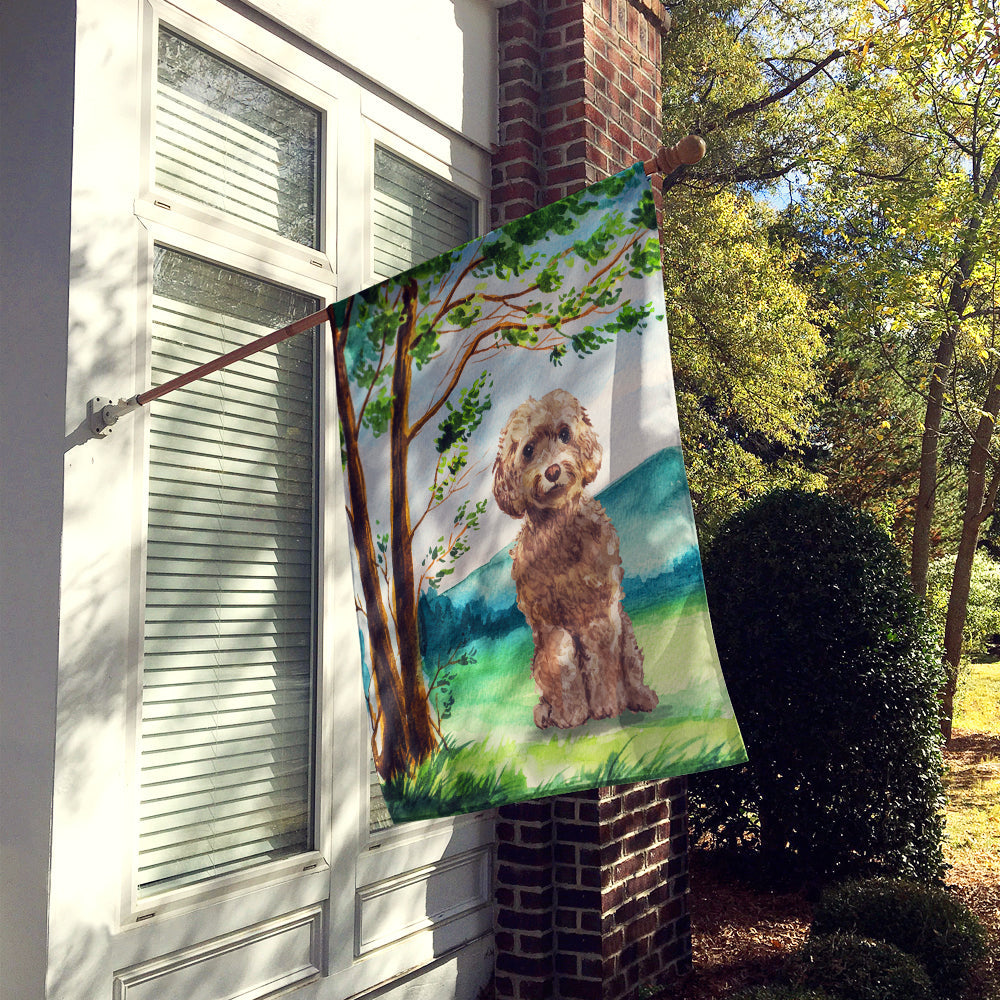 Under the Tree Labradoodle House Flag 28x40 Porch Sleeve Pole Decorative Outside Yard Banner Artwork Wall Hanging, Polyester
