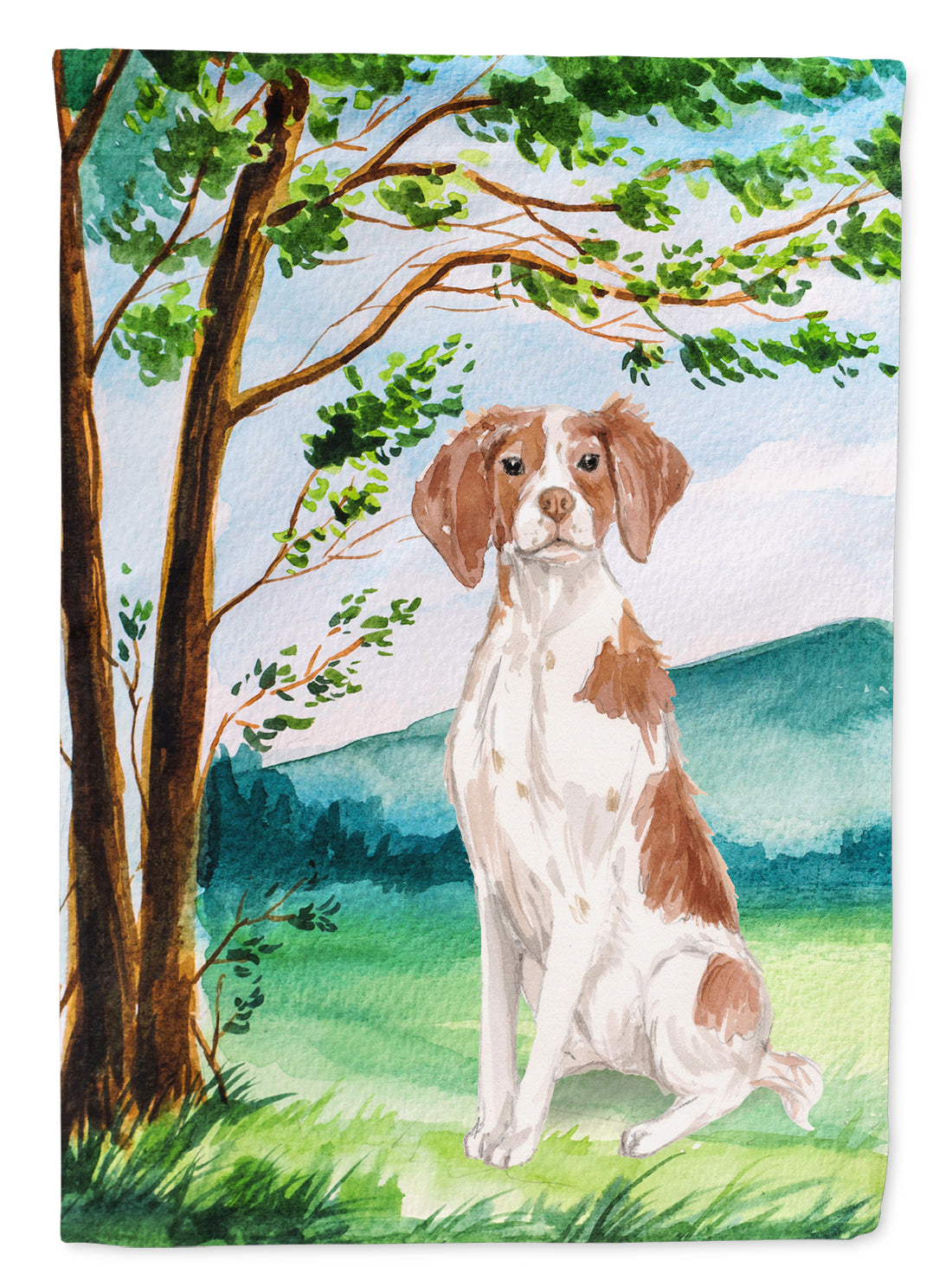 Under the Tree Brittany Spaniel House Flag 28x40 Porch Sleeve Pole Decorative Outside Yard Banner Artwork Wall Hanging, Polyester