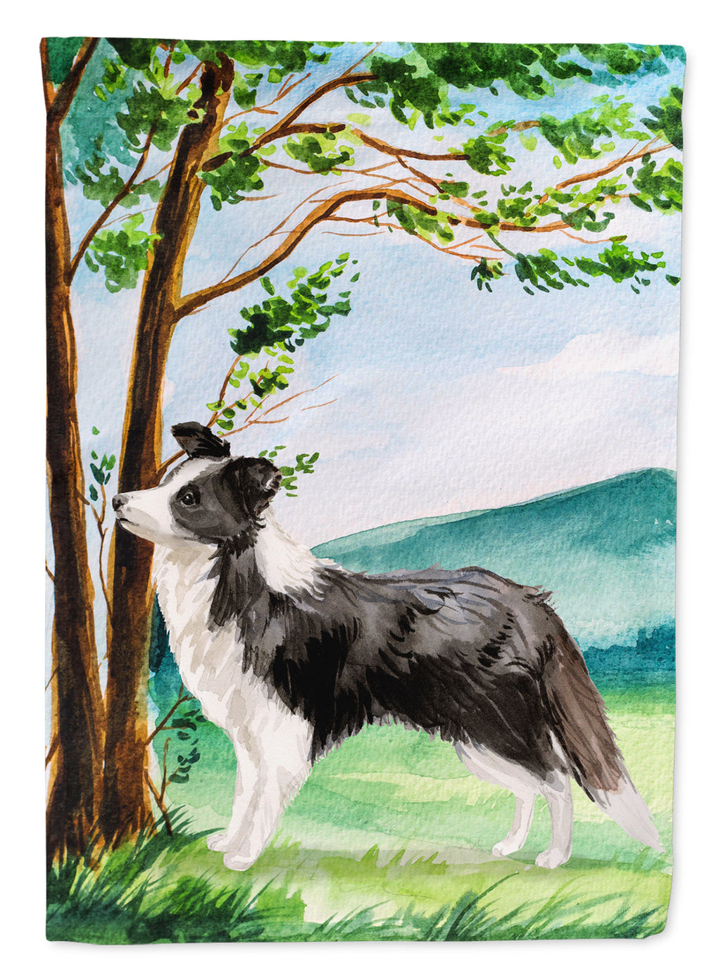 Under the Tree Border Collie House Flag 28x40 Porch Sleeve Pole Decorative Outside Yard Banner Artwork Wall Hanging, Polyester
