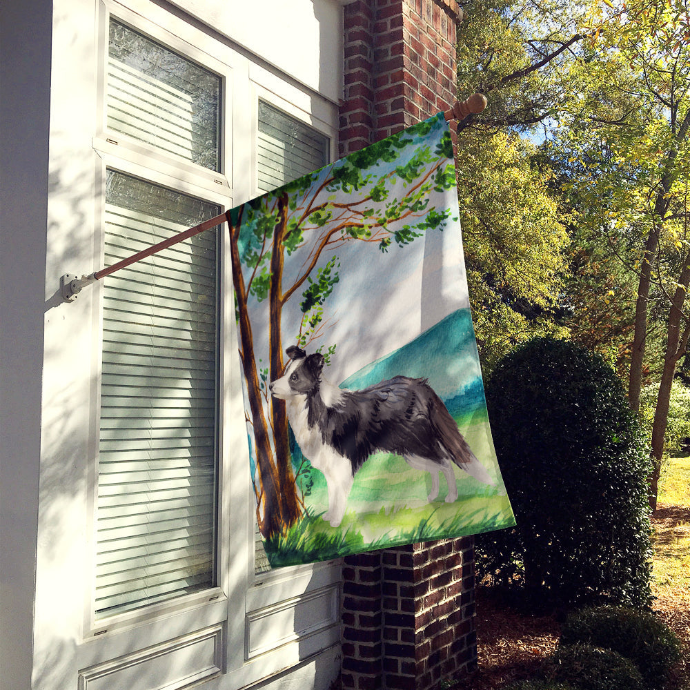 Under the Tree Border Collie House Flag 28x40 Porch Sleeve Pole Decorative Outside Yard Banner Artwork Wall Hanging, Polyester