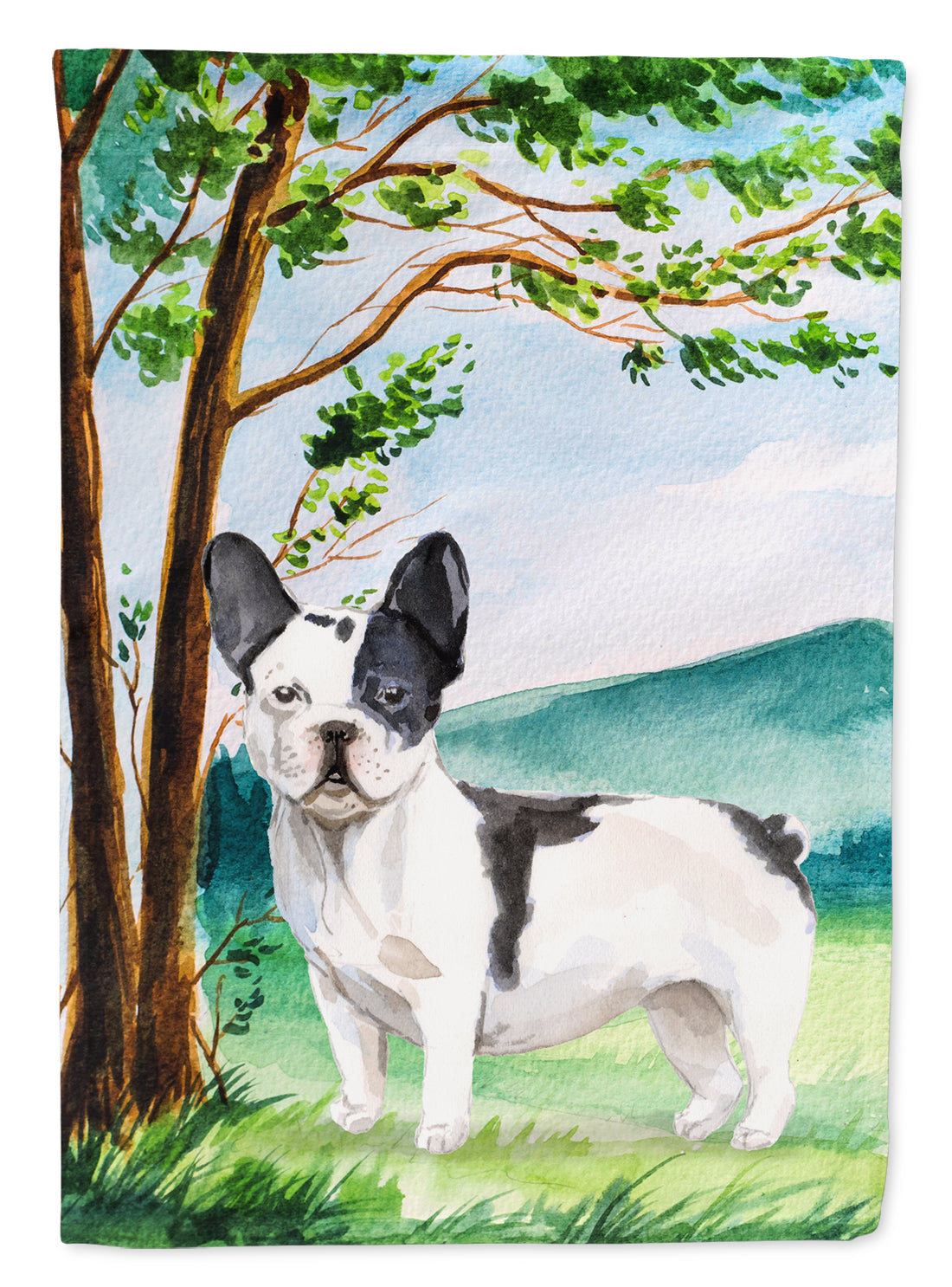 Under the Tree French Bulldog House Flag 28x40 Porch Sleeve Pole Decorative Outside Yard Banner Artwork Wall Hanging, Polyester