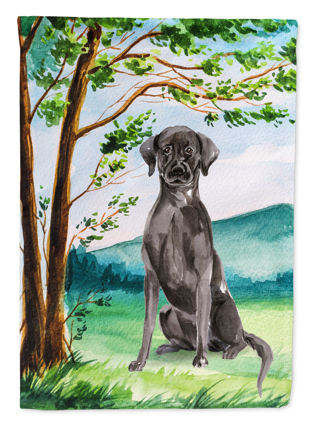 Under the Tree Black Labrador House Flag 28x40 Porch Sleeve Pole Decorative Outside Yard Banner Artwork Wall Hanging, Polyester