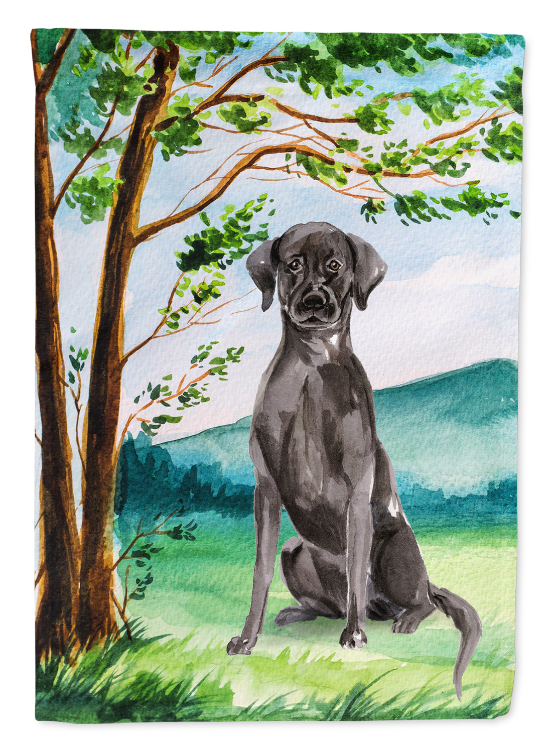 Under the Tree Black Labrador House Flag 28x40 Porch Sleeve Pole Decorative Outside Yard Banner Artwork Wall Hanging, Polyester