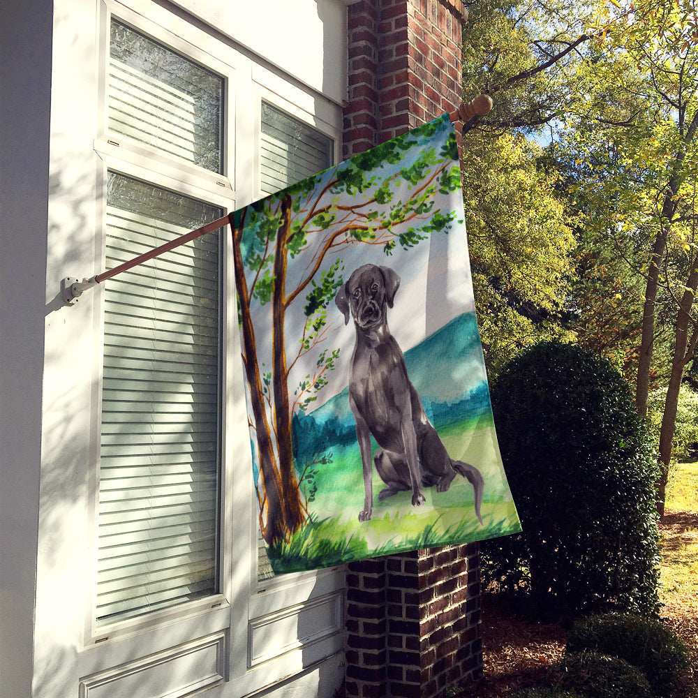 Under the Tree Black Labrador House Flag 28x40 Porch Sleeve Pole Decorative Outside Yard Banner Artwork Wall Hanging, Polyester