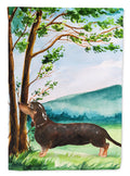 Under the Tree Dachshund House Flag 28x40 Porch Sleeve Pole Decorative Outside Yard Banner Artwork Wall Hanging, Polyester