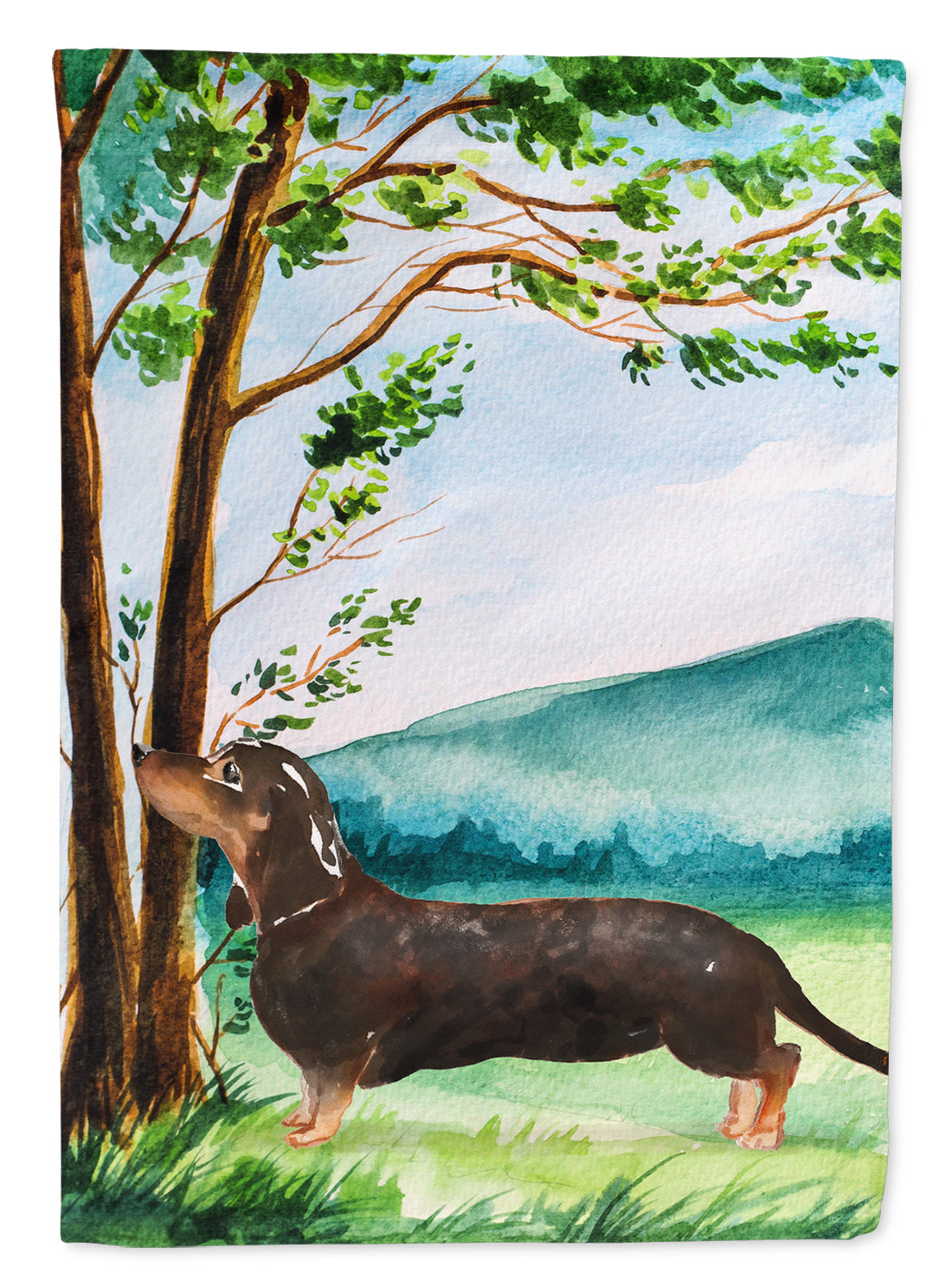 Under the Tree Dachshund House Flag 28x40 Porch Sleeve Pole Decorative Outside Yard Banner Artwork Wall Hanging, Polyester
