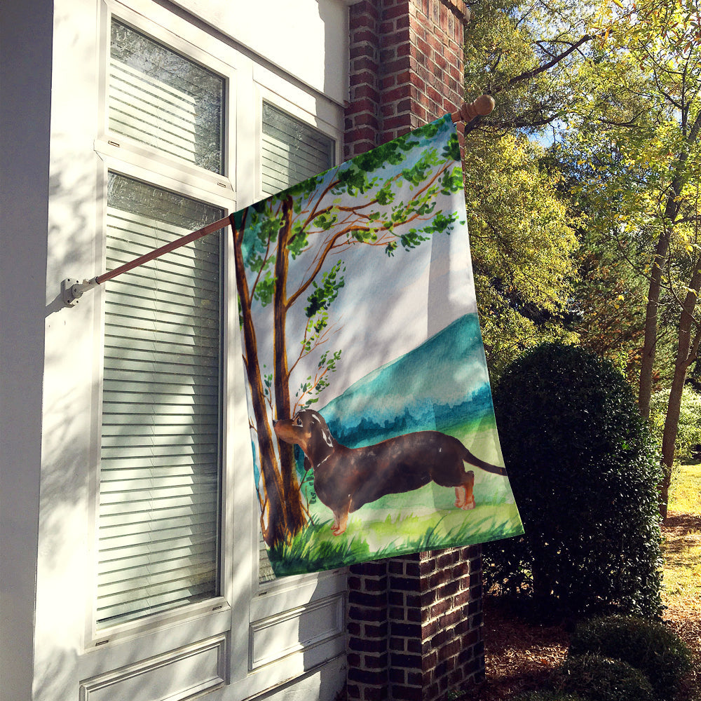 Under the Tree Dachshund House Flag 28x40 Porch Sleeve Pole Decorative Outside Yard Banner Artwork Wall Hanging, Polyester