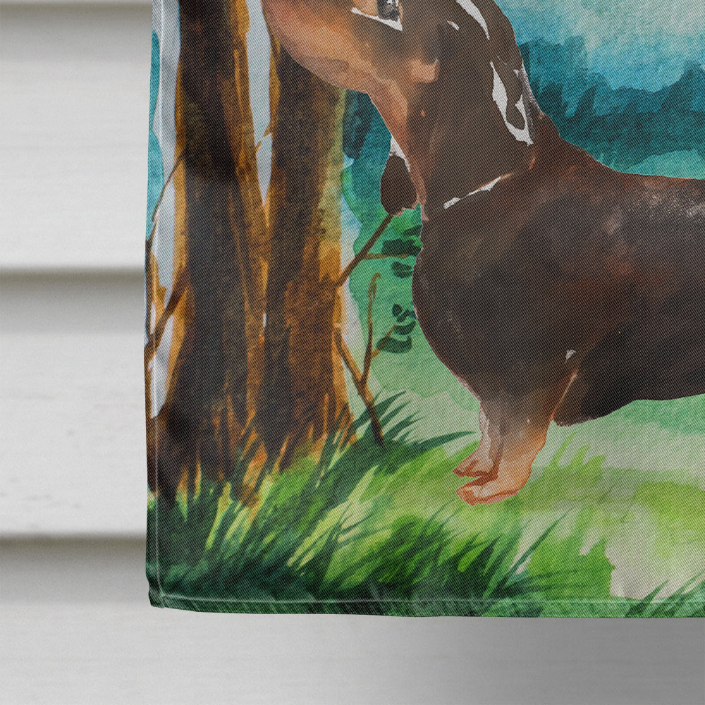 Under the Tree Dachshund House Flag 28x40 Porch Sleeve Pole Decorative Outside Yard Banner Artwork Wall Hanging, Polyester