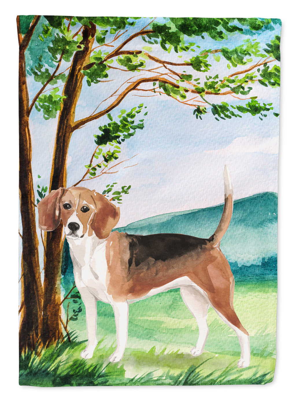 Under the Tree Beagle House Flag 28x40 Porch Sleeve Pole Decorative Outside Yard Banner Artwork Wall Hanging, Polyester