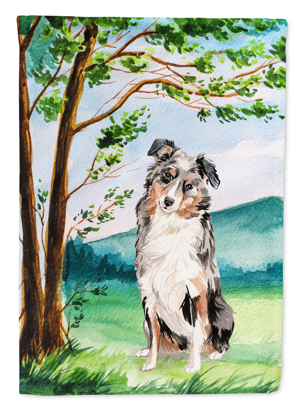 Under the Tree Australian Shepherd House Flag 28x40 Porch Sleeve Pole Decorative Outside Yard Banner Artwork Wall Hanging, Polyester